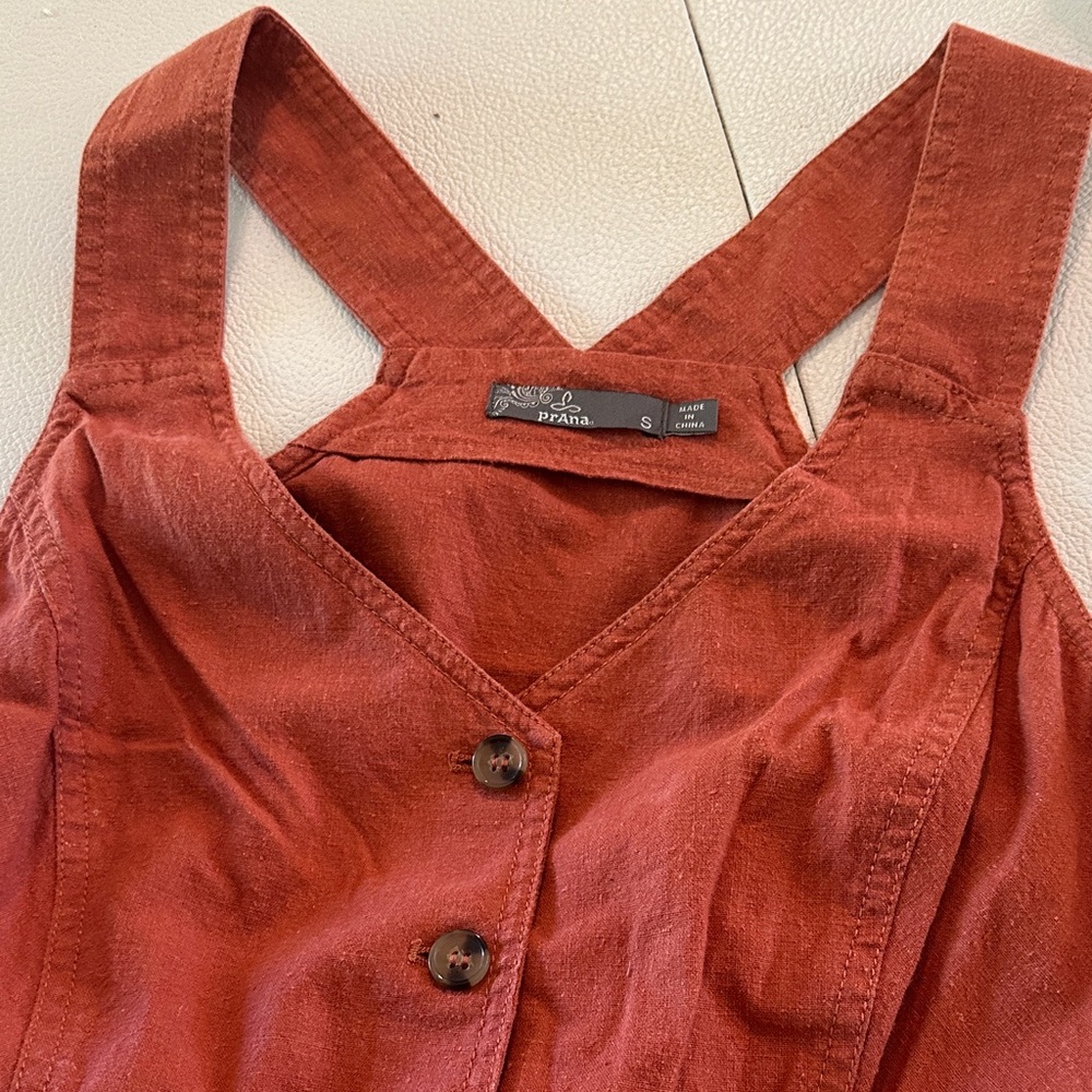 Prana Terracotta Sleeveless Midi Dress Hemp button front Grace Trail - Picture 3 of 3